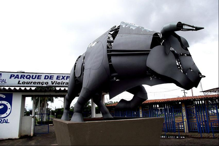 Touro metalizado - Estatua frente ao Parque de Exposi